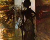 乔瓦尼波尔蒂尼 - Woman in Black Looking at the Portrait of Signora Emiliana Concha de ossa